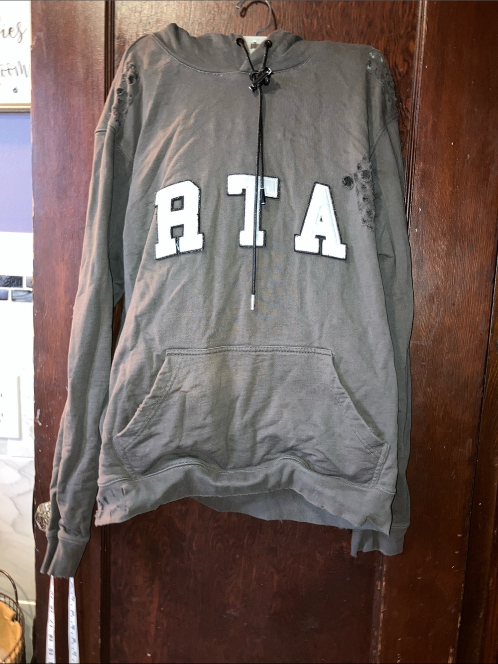 RTA MARKUS COLLEGIATE FRAYED HOODIE COTTON DECONSTRUCTED